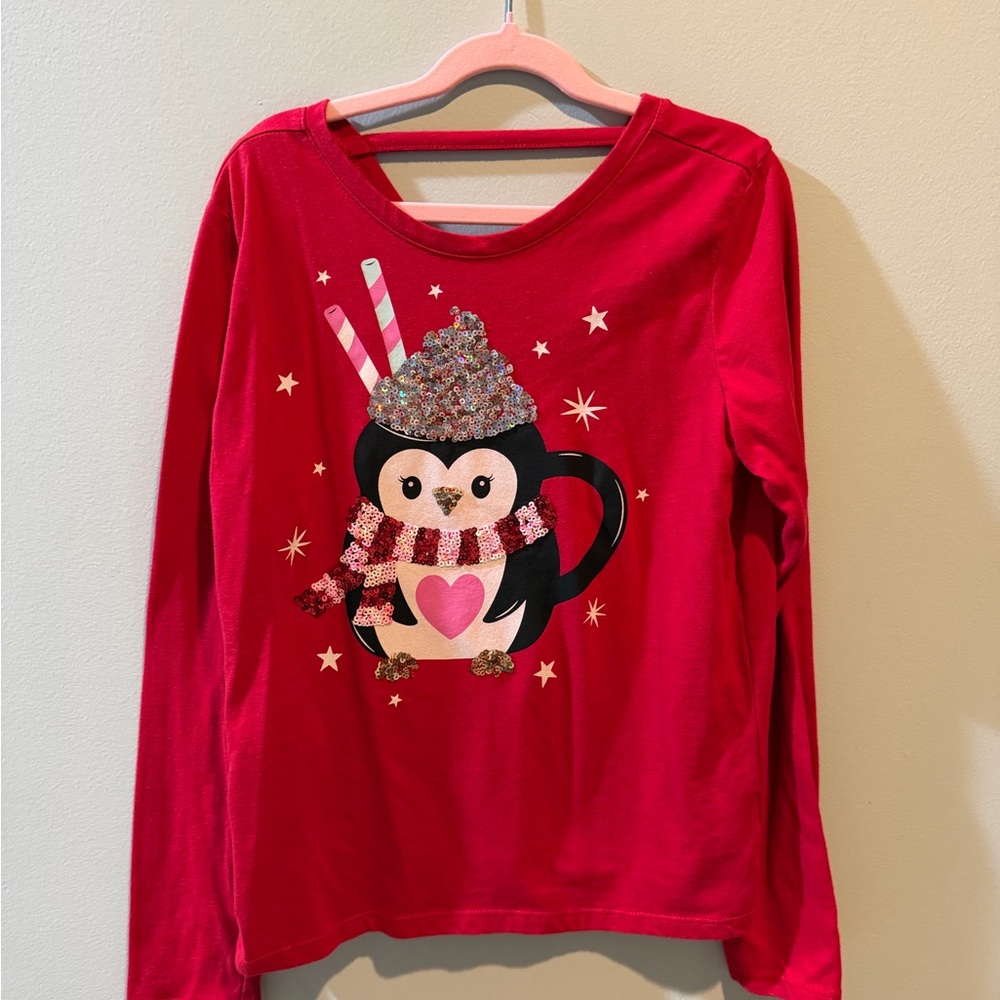The Children's Place Red Glitter Penguin Long Sleeve Bar-Back Tee